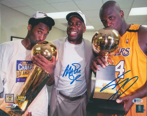 Lakers Magic Johnson & Shaquille O'Neal Authentic Signed 11x14 Photo BAS Witness
