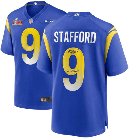 Matthew Stafford Rams Signed Super Bowl LVI Champs Royal Game Jersey w/Insc