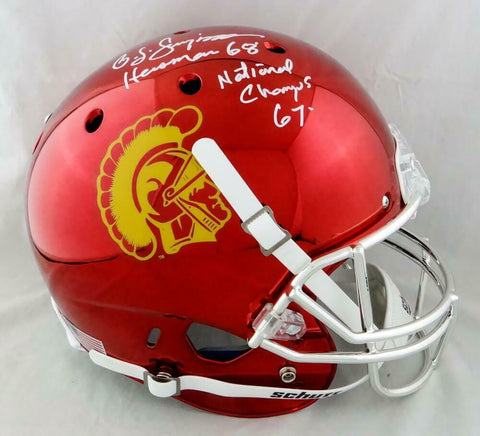 O. J. Simpson Signed USC Trojans F/S Chrome Helmet w/ 2 Insc - JSA W Auth *White