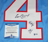 EARL CAMPBELL SIGNED AUTOGRAPHED HOUSTON OILERS #34 STAT JERSEY BAS W/ HOF 91