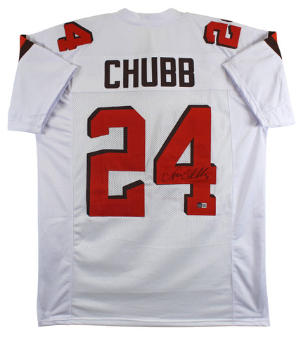 Nick Chubb Authentic Signed White Pro Style Jersey Autographed BAS Witnessed