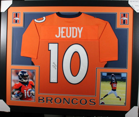 JERRY JEUDY (Broncos orange SKYLINE) Signed Autographed Framed Jersey JSA