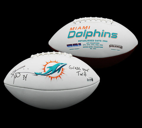 Ricky Williams Signed Miami Dolphins Embroidered White Football w- Grass over Tu