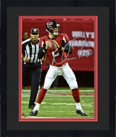 Framed Matt Ryan Atlanta Falcons Signed 8" x 10" Red Looking to Pass Photo