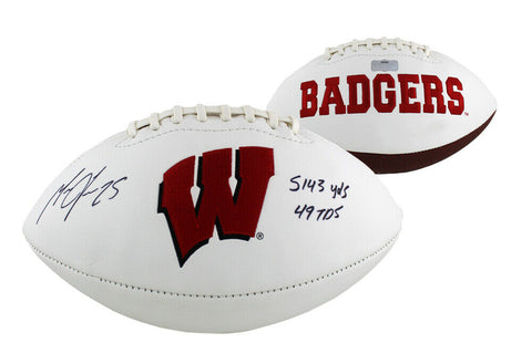 Melvin Gordon Signed Wisconsin Badgers Embroidered NCAA Football - Career Stats