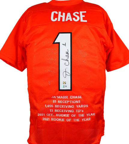 Ja'Marr Chase Autographed Orange Pro Style STAT Jersey-Beckett W Hologram