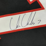 FRAMED Autographed/Signed CHRIS CHELIOS 33x42 Chicago Black Jersey JSA COA Auto