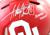 Adrian Peterson Signed Sooners F/S Speed Authentic Helmet w/ Insc- Beckett W *S