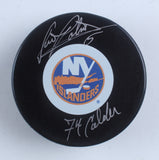 Denis Potvin Signed N.Y. Islanders Logo Hockey Puck Inscribed "74 Colder" (COJO)