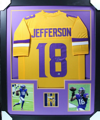 JUSTIN JEFFERSON (Vikings rush TOWER) Signed Autographed Framed Jersey Beckett