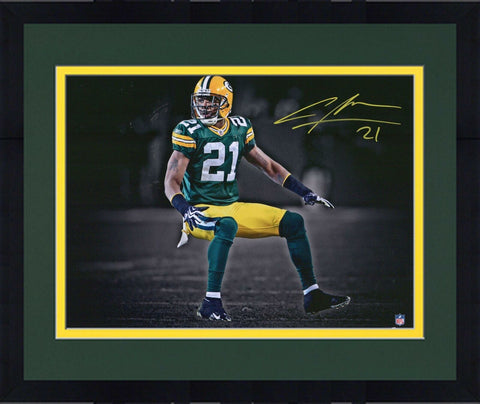 FRMD Charles Woodson Green Bay Packers Signed 11x14 Green Jersey Spotlight Photo