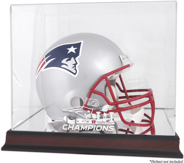 New England Patriots Super Bowl LI Champs Mahogany Helmet Logo Display Case
