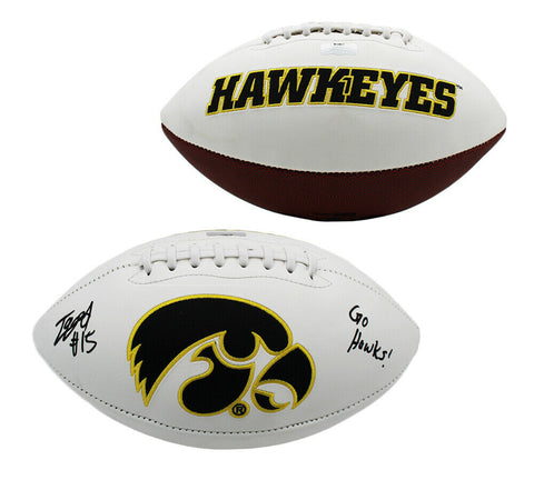 Tyler Goodson Signed Iowa Hawkeyes Embroidered NCAA White Football-Go Hawks