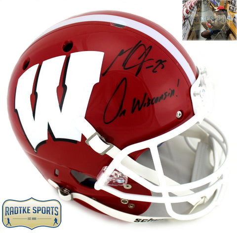 Melvin Gordon Signed Wisconsin Badgers Schutt Red & White Helmet "On Wisconsin"