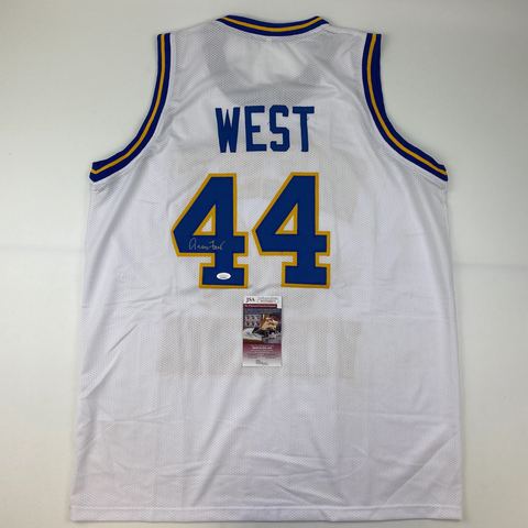 Autographed/Signed Jerry West West Virginia White College Jersey JSA COA