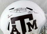 Johnny Manziel Signed A&M White Riddell Speed F/S Helmet w/ 2 Insc - JSA W Auth