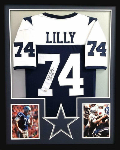 Bob Lilly Signed Dallas Large Framed Custom Jersey with "HOF 80" Inscription