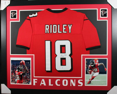 CALVIN RIDLEY (Falcons red SKYLINE) Signed Autographed Framed Jersey Beckett