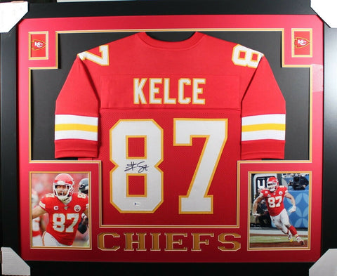 TRAVIS KELCE (Chiefs red SKYLINE) Signed Autographed Framed Jersey Beckett