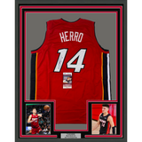Framed Autographed/Signed Tyler Herro 33x42 Miami Red Basketball Jersey JSA COA