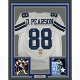 FRAMED Autographed/Signed DREW PEARSON ROH 33x42 Dallas White Jersey JSA COA