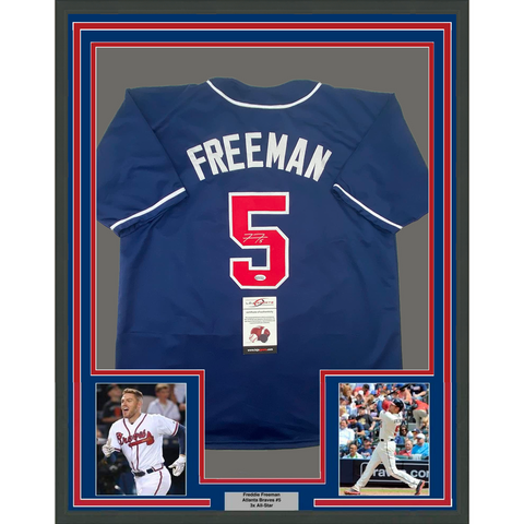 Framed Autographed/Signed Freddie Freeman 33x42 Blue Jersey Lojo Exclusive COA