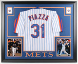 Mike Piazza Signed New York Mets 35x43 Framed Pinstripped Jersey (PSA COA)