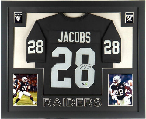 Josh Jacobs Signed Las Vegas Raider 35x43 Framed Jersey (Beckett) Pro Bowl R.B.