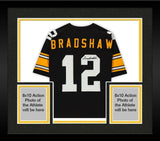 Framed Terry Bradshaw Steelers Signed Black Mitchell & Ness Authentic Jersey