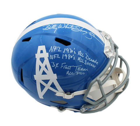 Billy Signed Houston Oilers Speed Full Size TB Blue NFL Helmet w/70/80sAD,NFL