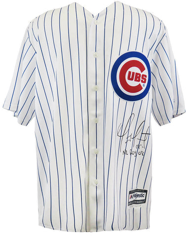 Geovany Soto Signed Cubs White Pinstripe Majestic Rep Jersey w/NL ROY 08 -SS COA