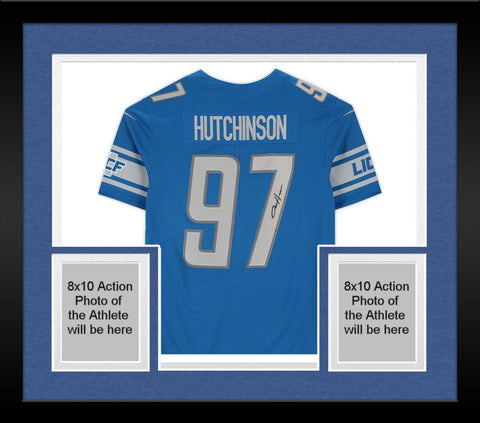 Framed Aidan Hutchinson Detroit Lions Autographed Blue Nike Limited Jersey