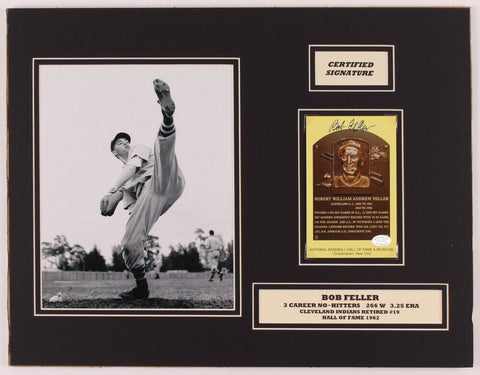 Bob Feller Signed Cleveland Indians 14 x 18 Hall of Fame Plaque Postcard Display