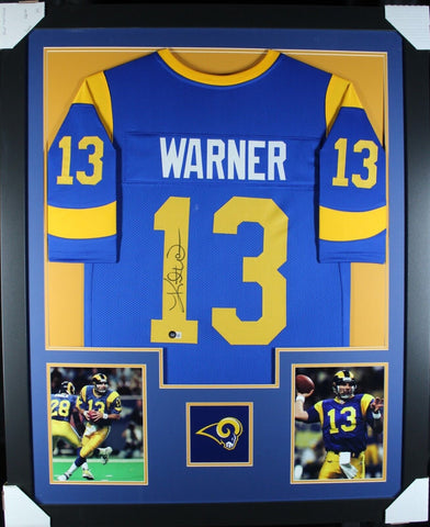 KURT WARNER (Rams throwback TOWER) Signed Autographed Framed Jersey Beckett