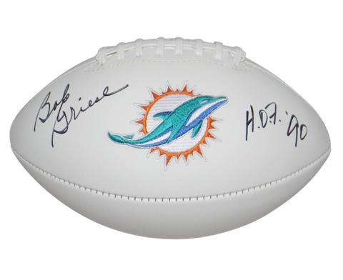 BOB GRIESE AUTOGRAPHED SIGNED MIAMI DOLPHINS WHITE LOGO FOOTBALL JSA W/ HOF 90