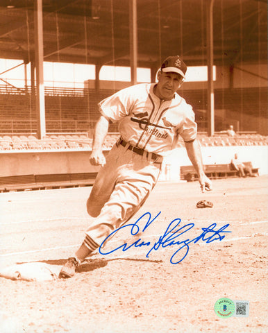 Cardinals Enos Slaughter Authentic Signed 8x10 Vertical Running Bases Photo BAS