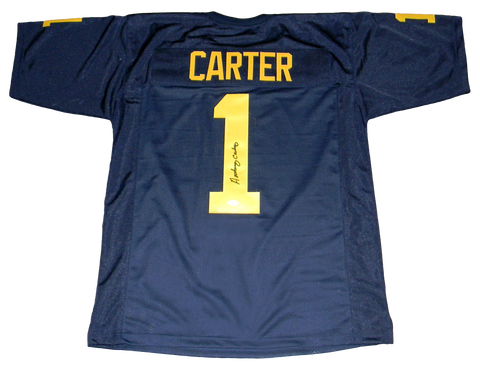 ANTHONY CARTER AUTOGRAPHED SIGNED MICHIGAN WOLVERINES #1 NAVY JERSEY JSA