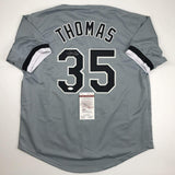 Autographed/Signed FRANK THOMAS Chicago Grey Baseball Jersey JSA COA Auto