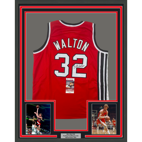 Framed Autographed/Signed Bill Walton 33X42 Portland Red Jersey JSA COA
