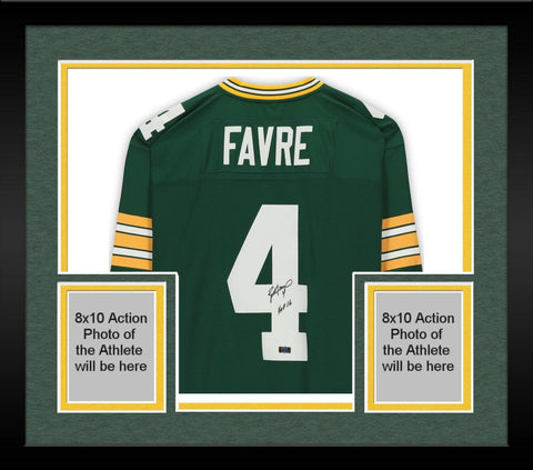 Framed Brett Favre Packers Signed Mitchell & Ness Replica Jersey w/HOF 16 Insc