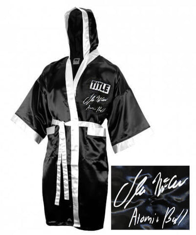 Oliver McCall Signed Title Black Boxing Robe w/Atomic Bull - (SCHWARTZ COA)