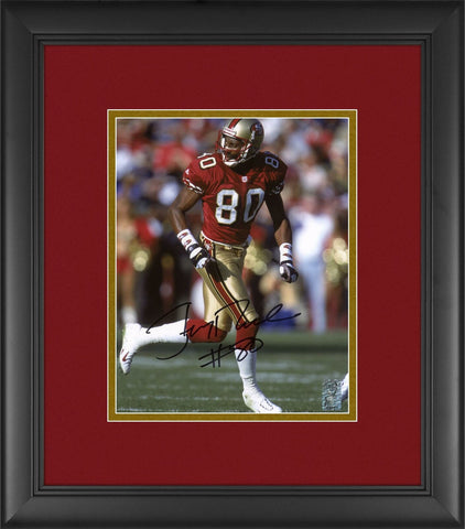 Jerry Rice San Francisco 49ers Framed Signed 8" x 10" Red Running Solo Photo