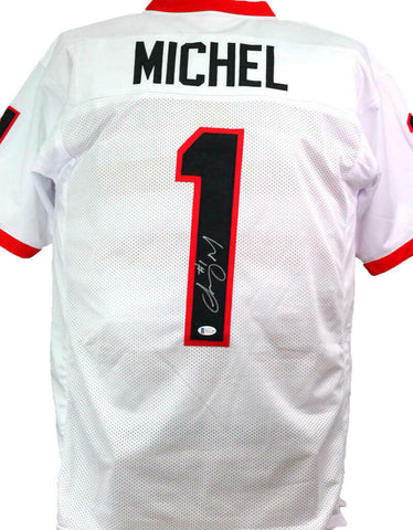 Sony Michel Autographed White College Style Jersey- Beckett W *Silver