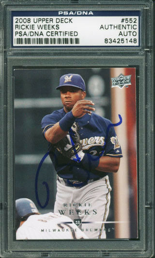 Brewers Rickie Weeks Authentic Signed Card 2008 Upper Deck #552 PSA/DNA Slabbed
