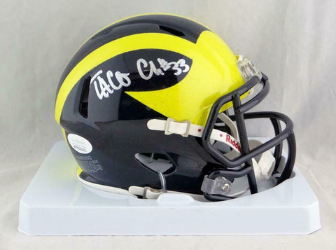 Taco Charlton Autographed Michigan Speed Glitter Mini Helmet- JSA W Auth *Silver