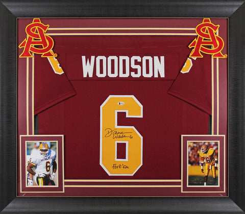 ASU Darren Woodson "Fork 'Em" Signed Maroon Pro Style Framed Jersey BAS Wit
