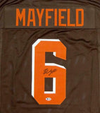 Baker Mayfield Autographed Brown Pro Style Jersey- Beckett W *Black *6 DBL ST
