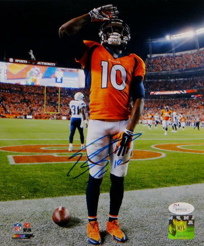 Emmanuel Sanders Autographed Denver Broncos 8x10 Saluting PF. Photo- JSA W Auth