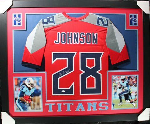 CHRIS JOHNSON (Titans color rush SKYLINE) Signed Autographed Framed Jersey JSA