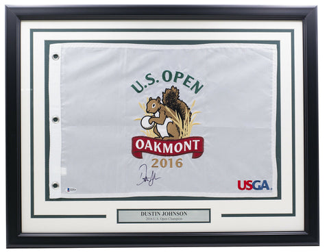 Dustin Johnson Signed Framed 2016 Oakmont US Open Golf Flag BAS Hologram